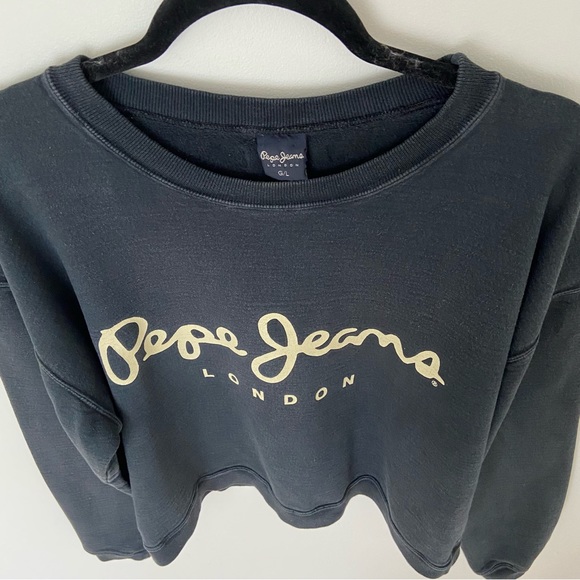 Vintage Made Canada Pepe Jeans London Logo Sweatshirt Cropped Washed Black Large - Picture 2 of 7